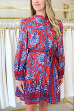 Blue Vines Front Flutter Hem Dress