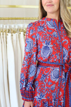 Blue Vines Front Flutter Hem Dress