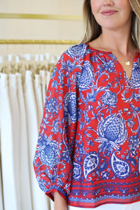Blue Vines Bishop Sleeve Top