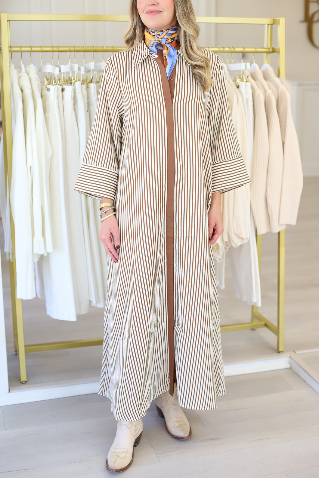 Devin Stripe Maxi Dress, Caramel