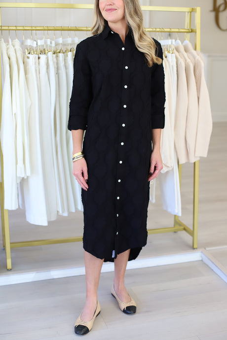 Black Cotton Flowers Midi Dress