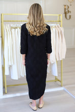 Black Cotton Flowers Midi Dress