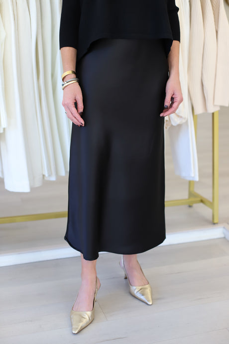 Satin Bias Cut Skirt, Black