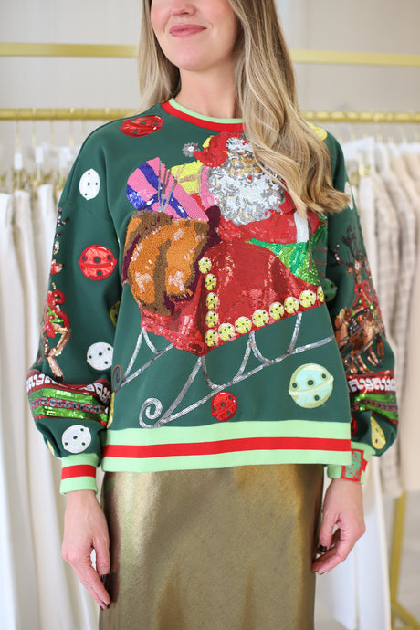 Dark Green Vintage Jingle Bell Santa Sweatshirt