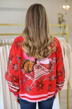 Red and Pink Vintage Poinsettia Santa Sweatshirt