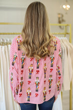 Scattered Nutcracker and Bow Button Up Top