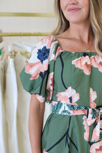 Off-Shoulder Olive Bloom Midi Dress