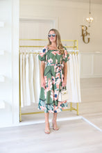Off-Shoulder Olive Bloom Midi Dress