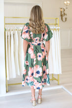 Off-Shoulder Olive Bloom Midi Dress