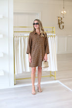 Golden Leopard Collard Bell Sleeve Dress