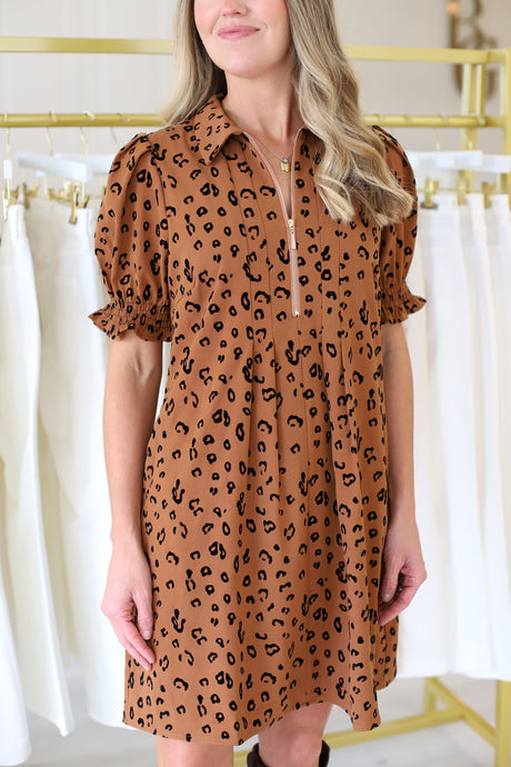 Leopard Zip Front Collared Dress