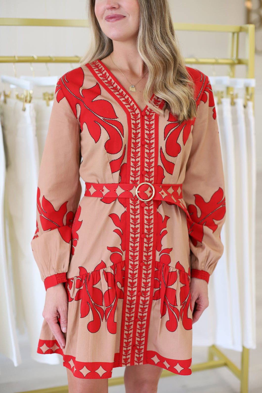 Harper Dress Medium / Red/Khaki