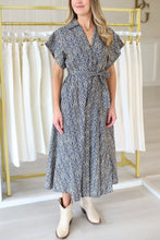 Lennon Dress, Navy Damask