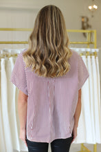 Stripe Signature V-Neck Collar Top, Burgandy