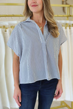 Stripe Signature V-Neck Collar Top, Navy