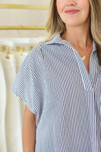 Stripe Signature V-Neck Collar Top, Navy