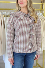 Gingham Check Collar Jacket, Brown
