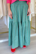 Floral Stripe Tier Smock Maxi Skirt, Green