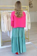 Floral Stripe Tier Smock Maxi Skirt, Green