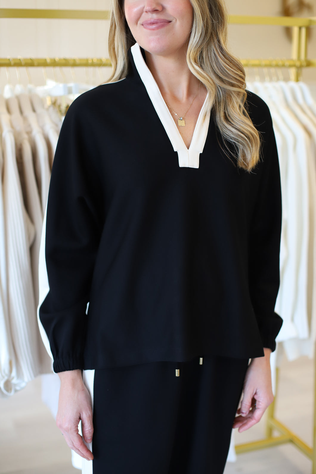 Long-sleeve Poppy Top, Midnight Vanilla