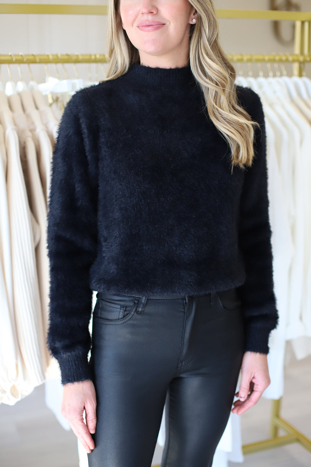 Fuzzy Mock Neck Sweater