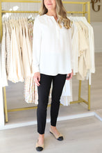 Ruched Neck Button Blouse, Creme