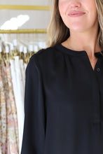 Ruched Neck Button Blouse, Black