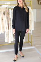 Ruched Neck Button Blouse, Black