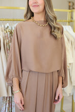Washed Satin Boat Neck Caftan Blouse, Mocha