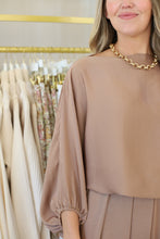 Washed Satin Boat Neck Caftan Blouse, Mocha