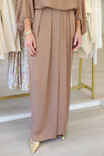 Washed Satin Asymmetrical Pleated Pants, Mocha