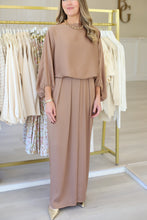 Washed Satin Boat Neck Caftan Blouse, Mocha