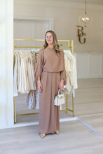 Washed Satin Boat Neck Caftan Blouse, Mocha