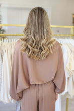 Washed Satin Boat Neck Caftan Blouse, Mocha