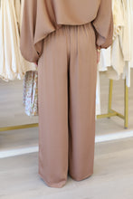 Washed Satin Asymmetrical Pleated Pants, Mocha