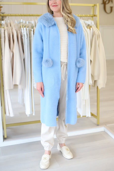 Suraya Knitted Brush Coat, Blue