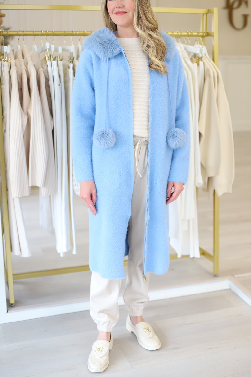 Suraya Knitted Brush Coat, Blue