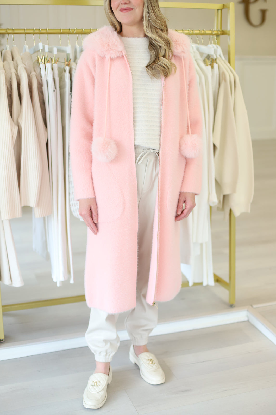 Suraya Knitted Brush Coat, Pink