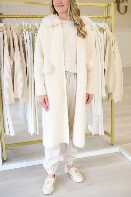 Suraya Knitted Brush Coat, Cream
