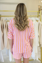 Pajama Short Set, Coral Pink Stripe