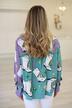 Green & Purple Stripe Colorblock Mardi Gras Boot Button Up