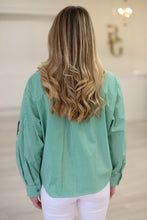 Green & White Gingham Mardi Gras Icon Button Up Cotton Top