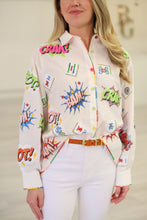 White Mahjong Icon Rainbow Trim Collar Top