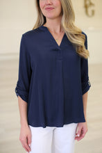 Indigo Cuffed Button Blouse