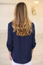 Indigo Cuffed Button Blouse