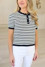Stripe Button Front Knit Top, Navy