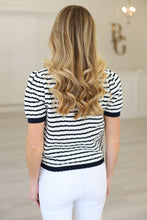 Stripe Button Front Knit Top, Navy