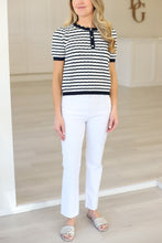 Stripe Button Front Knit Top, Navy