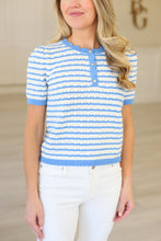 Stripe Button Front Knit Top, Blue