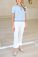 Stripe Button Front Knit Top, Blue